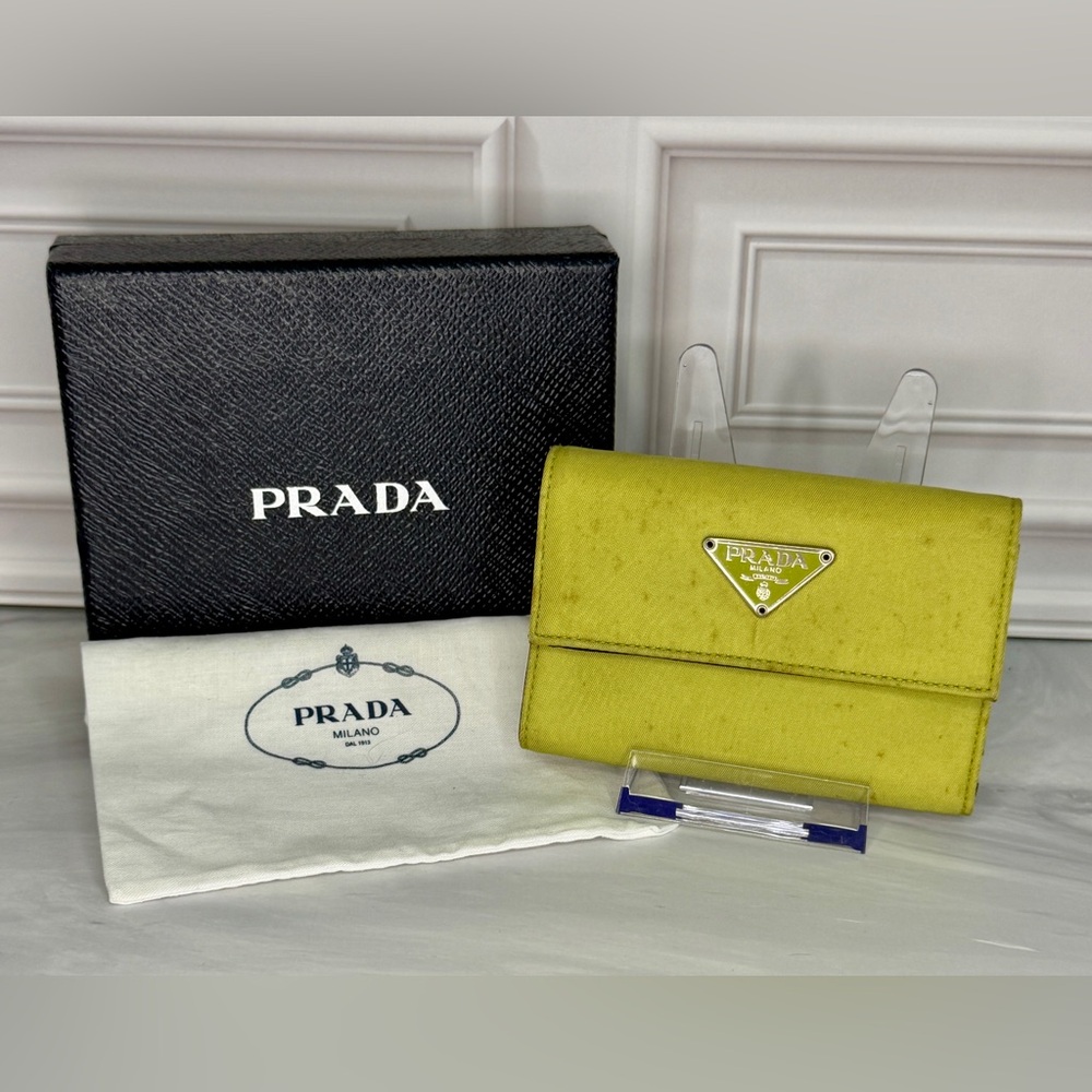 PRADA Green Nylon Compact Trifold Wallet | Restoration Project | Full Set - Picture 2 of 6